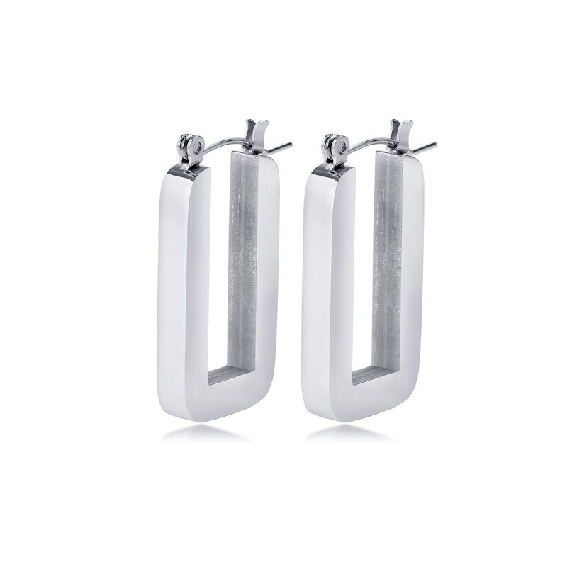 Stainless Steel Rectangular U Shaped Hoop Earrings