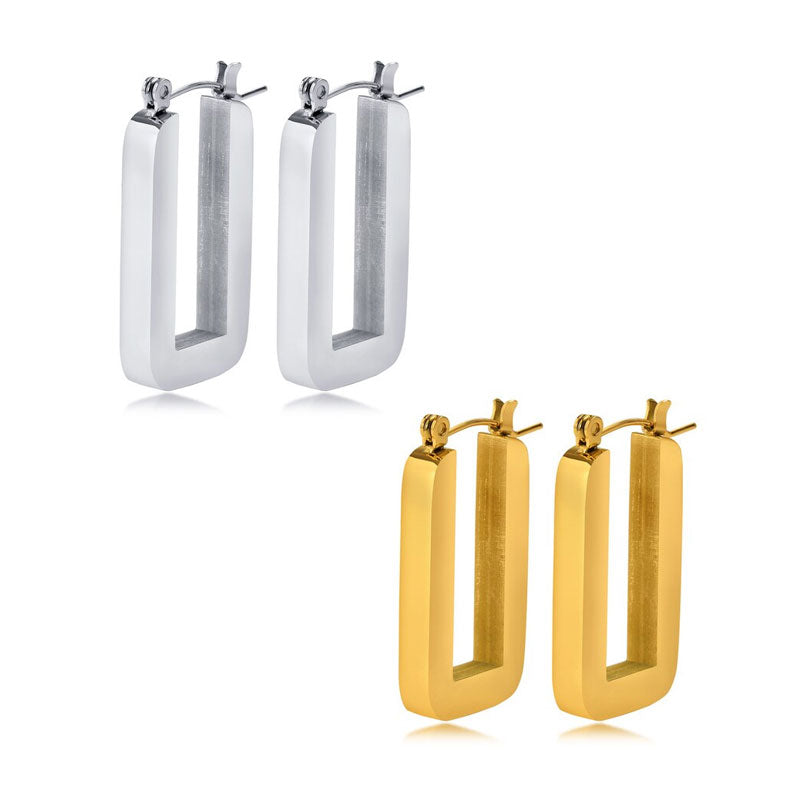 Stainless Steel Rectangular U Shaped Hoop Earrings