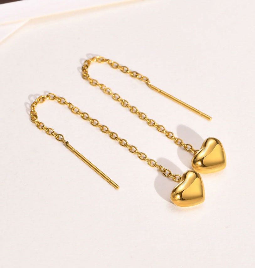 Stainless Steel Little Heart Threader Earrings