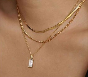 Stainless Steel Shiny Rectangular CZ Necklace