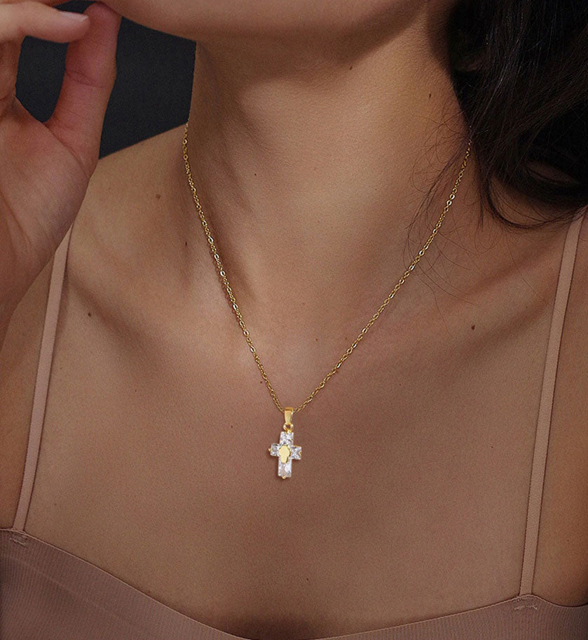 Stainless Steel Lighted Cross Necklace