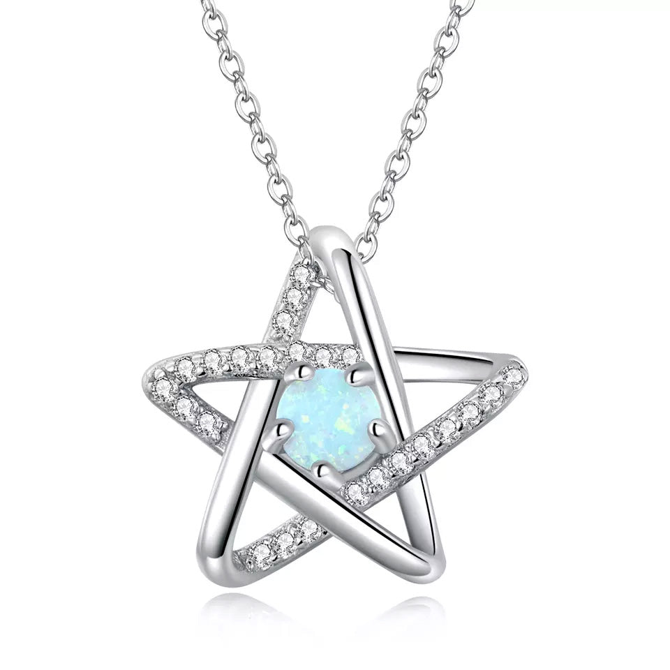 Sterling Silver Opal Pentagram Hypoallergenic Necklace