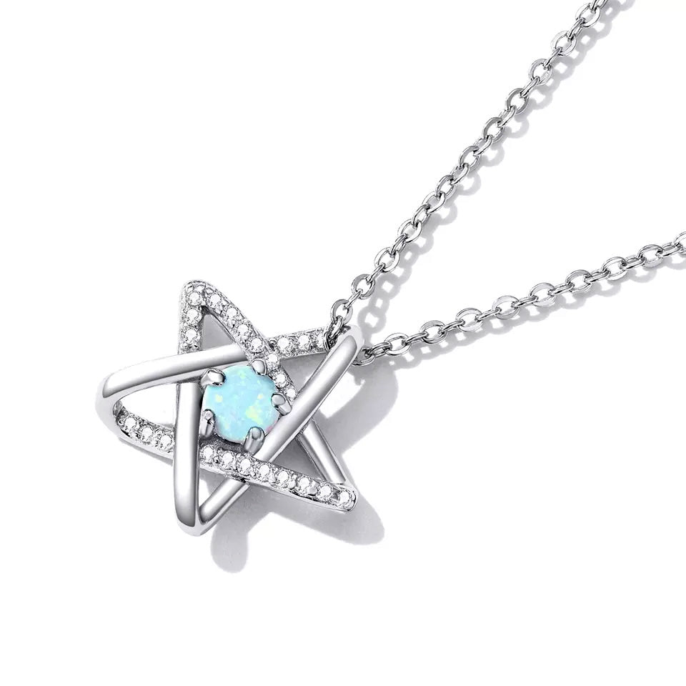 Sterling Silver Opal Pentagram Hypoallergenic Necklace