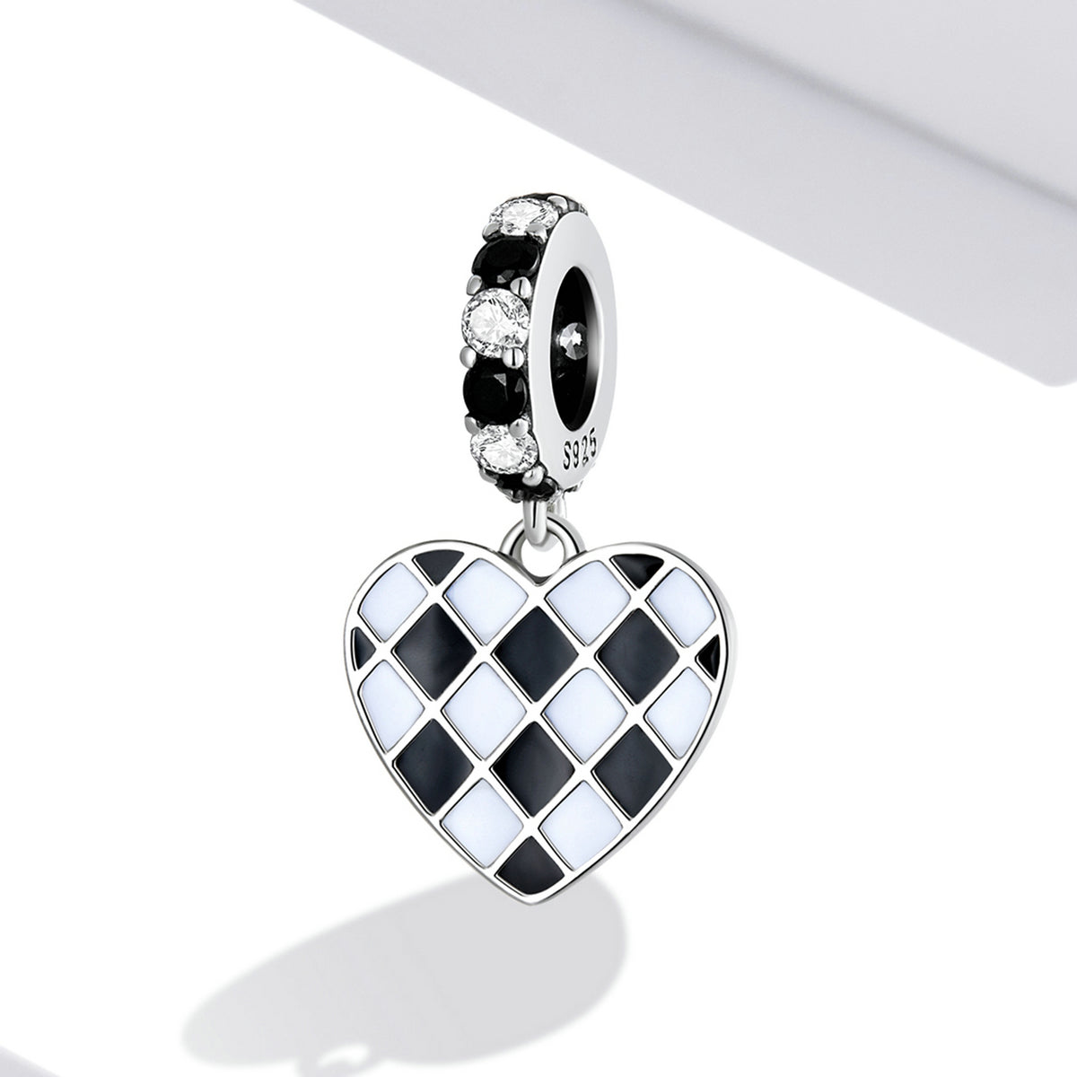Sterling Silver Chekered Heart Hypoallergenic Dangle Charm