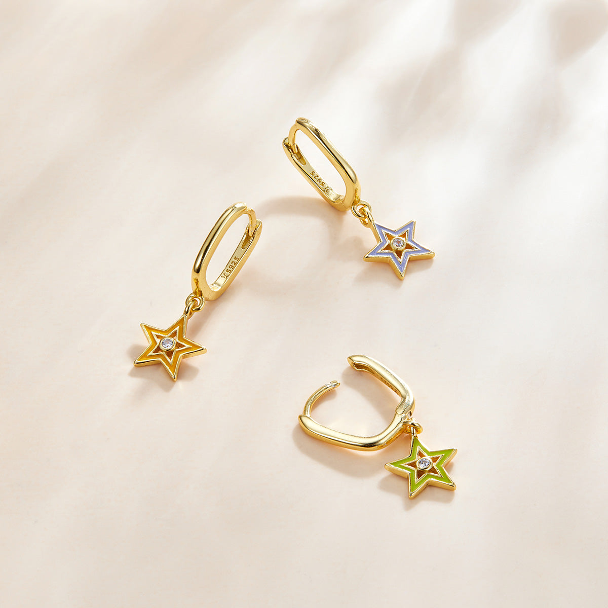 Sterling Silver Coloured Star Drop Huggie Earrings