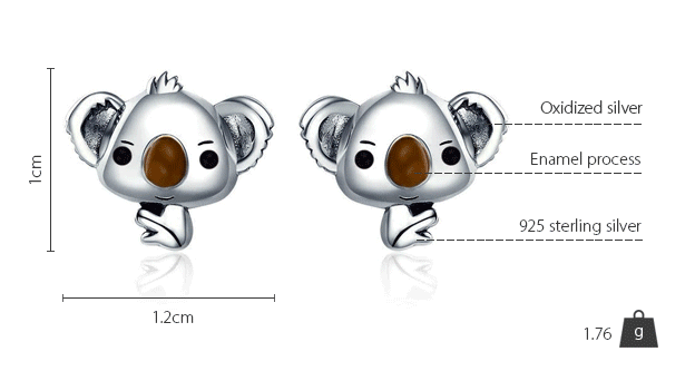 Sterling Silver Koala Stud Hypoallergenic Earrings