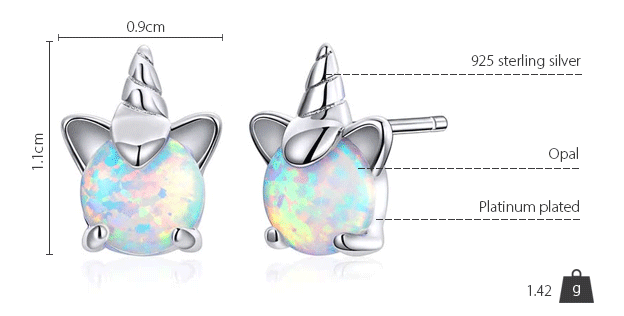 Sterling Silver Opal Unicorn Stud Hypoallergenic Earrings